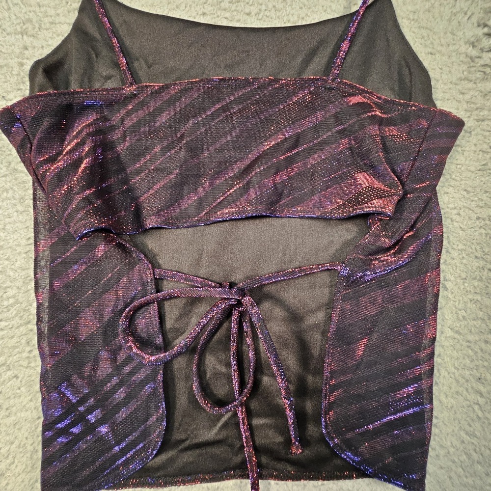 Vtg Vanity Cami Top Womens L Metallic Stripe Indie Sleaze Cyber Goth Y2K Disco - Picture 9 of 14